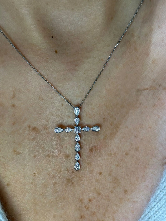 Ladies Round Diamond Cluster Cross Pendant