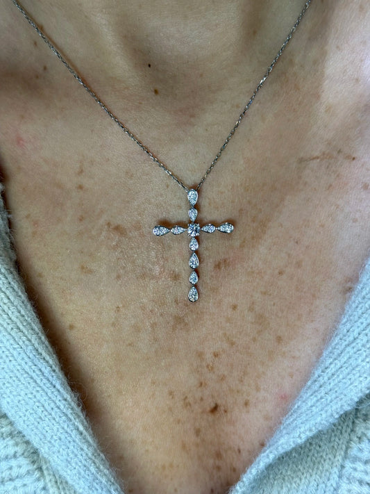 Ladies Round Diamond Cluster Cross Pendant