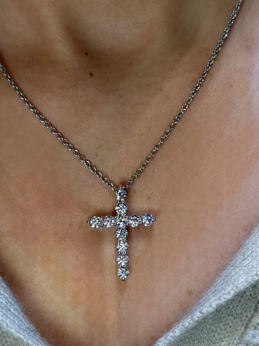 Ladies Large Round Diamond Cross Pendant