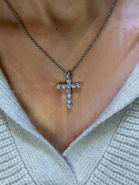Ladies Large Round Diamond Cross Pendant