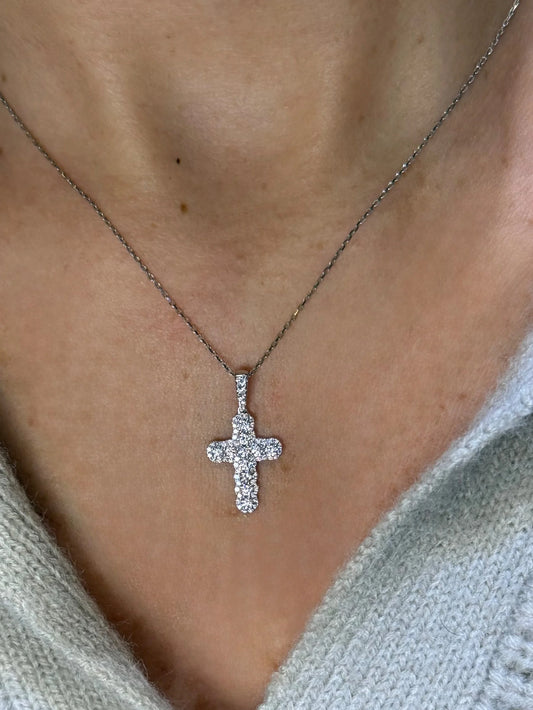 Ladies Small Round Diamond Cross Pendant