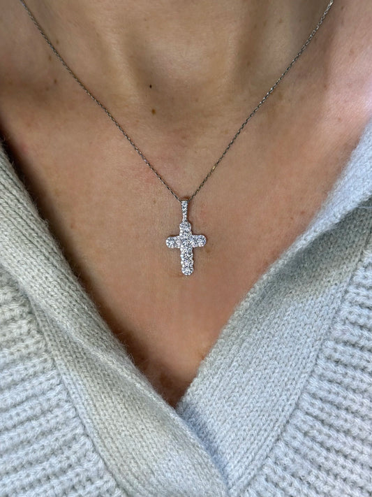 Ladies Small Round Diamond Cross Pendant