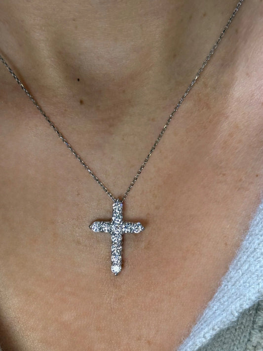 Ladies Medium Round Diamond Cross Pendant
