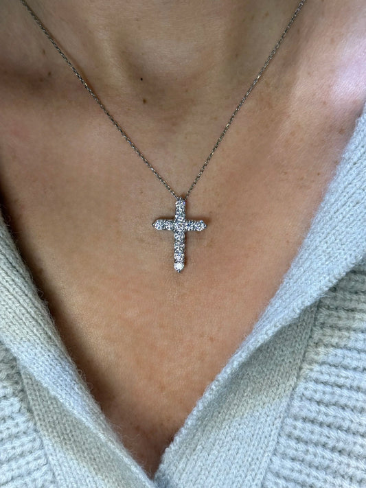 Ladies Medium Round Diamond Cross Pendant