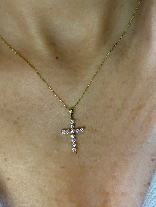 Ladies Round Diamond and Yellow Gold Spaced Out Pendant