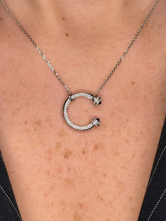 Ladies Sapphire and Round Diamond 3/4 Pendant