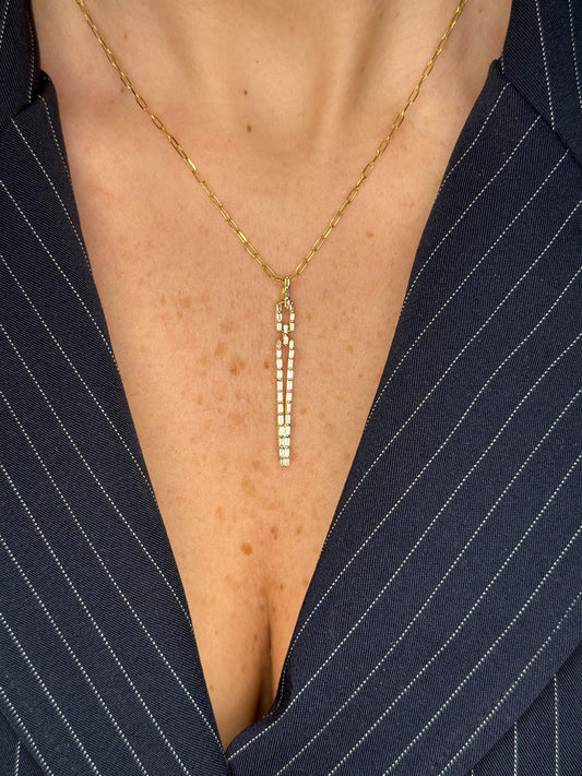 Ladies Narrow Shaped Baguette Diamond Pendant
