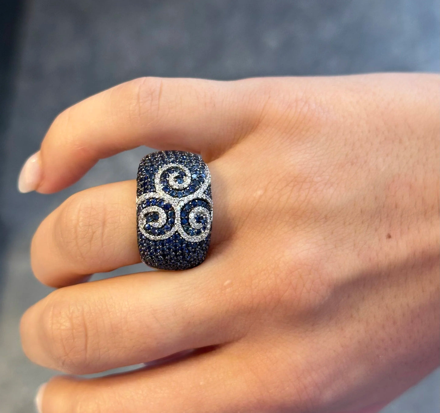 Ladies Pave Set Sapphire and Round Diamond Ring