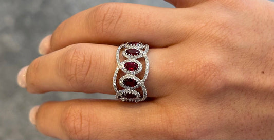 Ladies Ruby and Round Diamond Fancy Wide Ring
