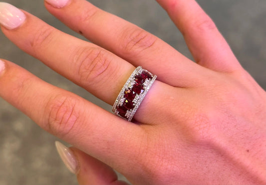 Ladies Ruby and Round Diamond Fancy Ring