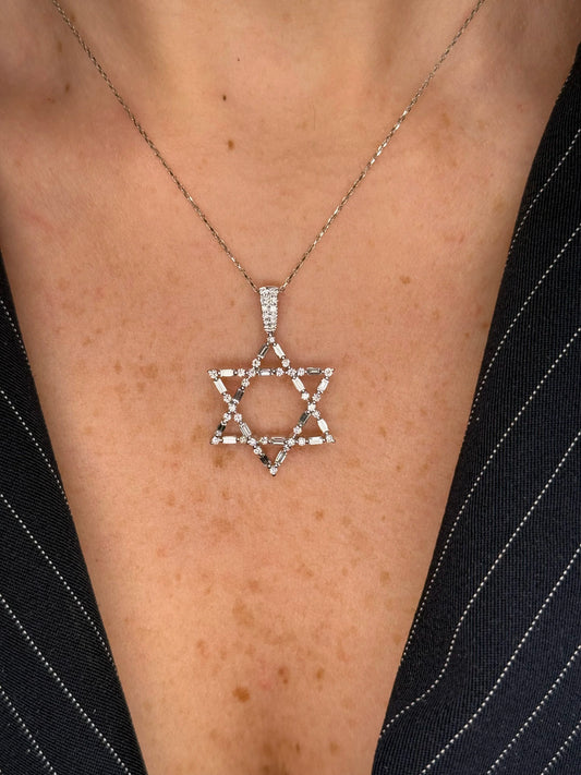 Ladies Round and Baguette Star Of David Pendant