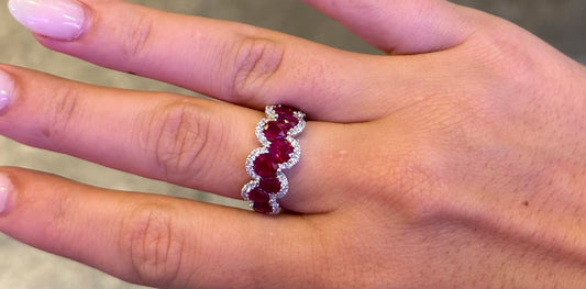 Ladies Pear Shaped Ruby and Round Diamond Ring