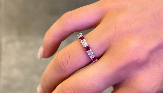 Ladies Ruby and Princess Cut Diamond Band