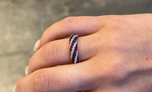 Ladies Swirl Ruby and Round Diamond Ring