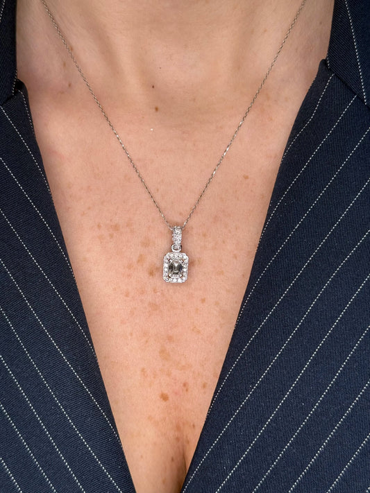 Ladies Emerald Halo Diamond Pendant