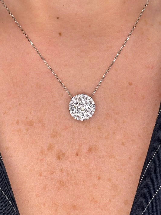 Ladies Large Round Diamond Cluster Pendant