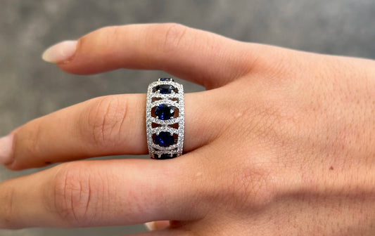 Ladies Five Stone Round Sapphire and Round Diamond Ring