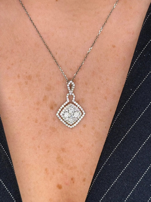 Ladies Cluster Pendant with Double Halo