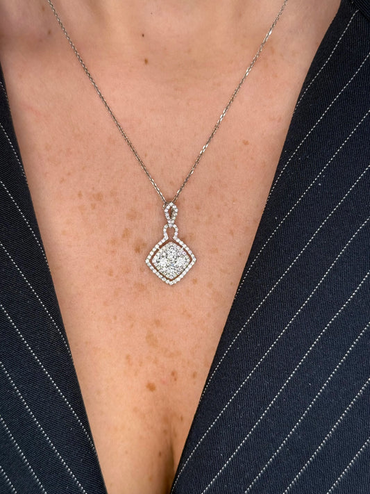 Ladies Cluster Pendant with Double Halo