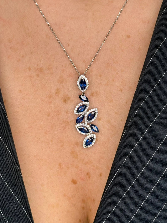 Ladies Alternating Halo Sapphire and Diamond Pendant