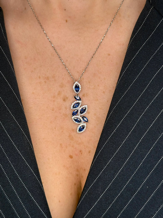 Ladies Alternating Halo Sapphire and Diamond Pendant