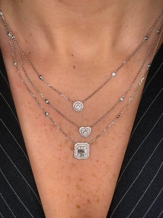 Ladies Layered Diamond Cluster Necklace