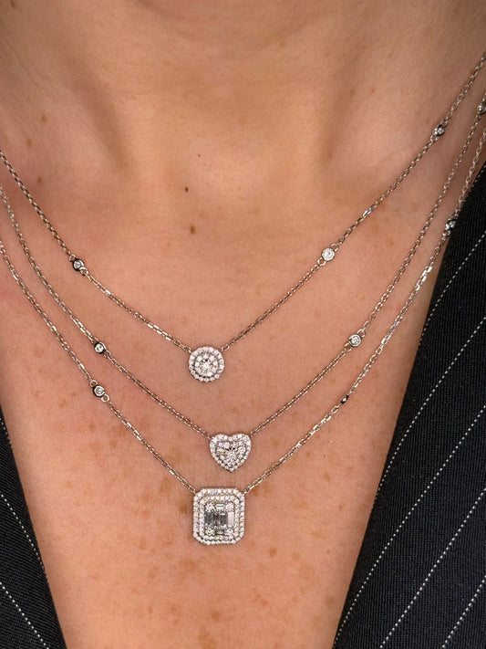 Ladies Layered Diamond Cluster Necklace