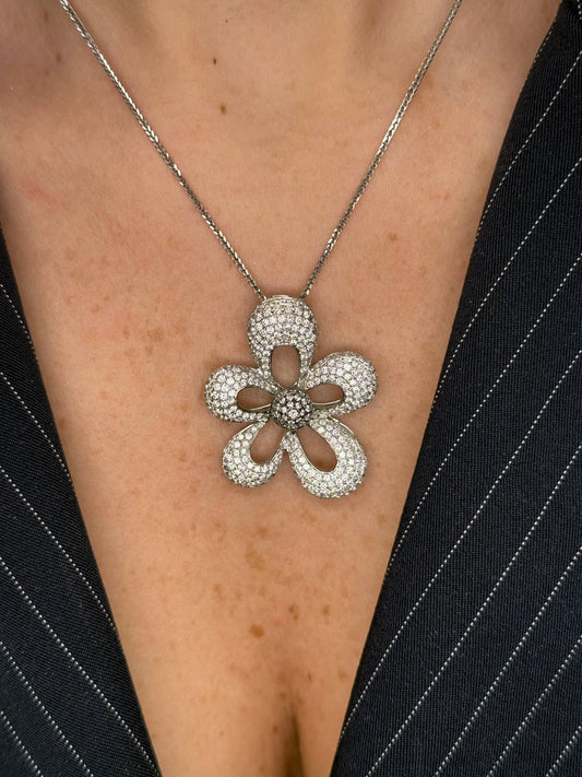 Ladies Pave Set Flower Pendant