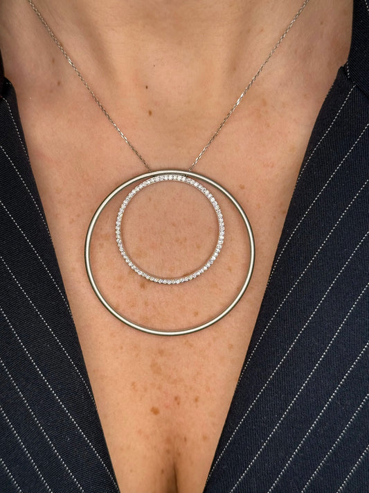 Ladies Circular White Gold and Round Diamond Necklace
