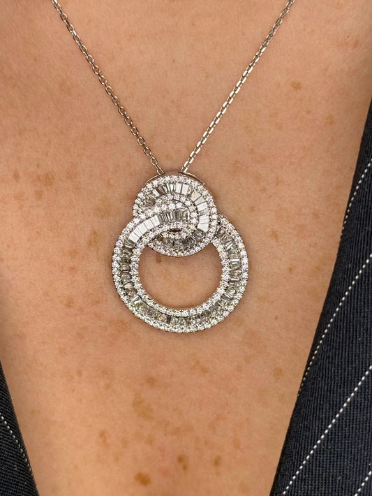 Ladies Intertwined Round and Baguette Diamond Pendant