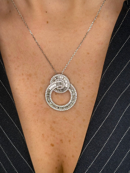 Ladies Intertwined Round and Baguette Diamond Pendant