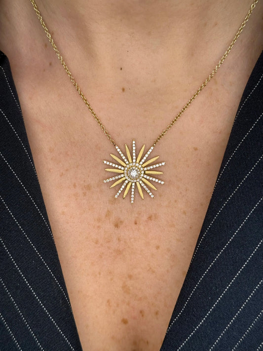 Ladies Alternating Gold and Diamond Sun Pendant