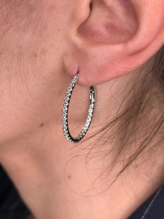 Ladies Oval Shaped White Gold Small Diamond Hoops