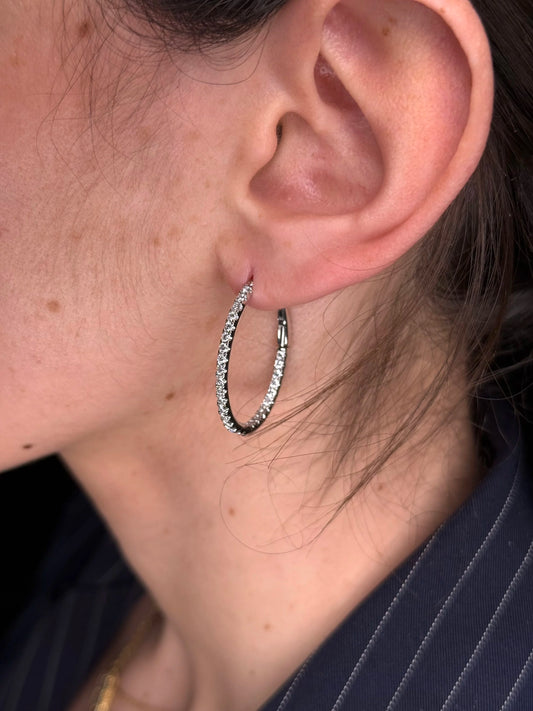 Ladies Oval Shaped White Gold Small Diamond Hoops