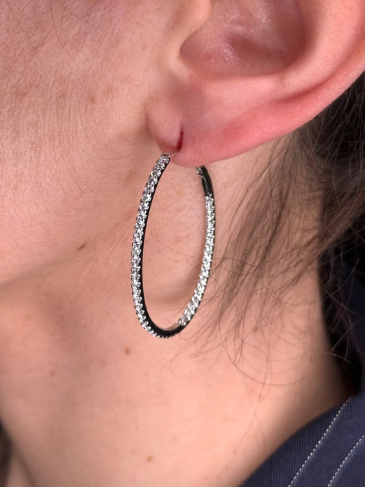 Ladies Oval Shaped White Gold Large Diamond Hoops