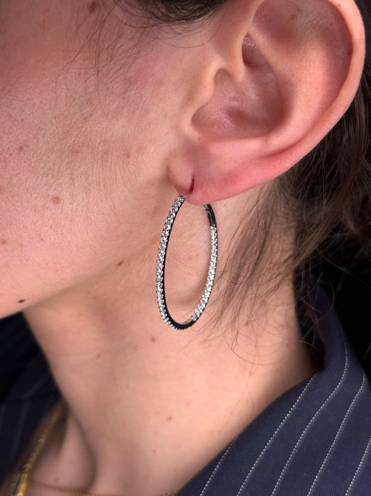 Ladies Oval Shaped White Gold Large Diamond Hoops