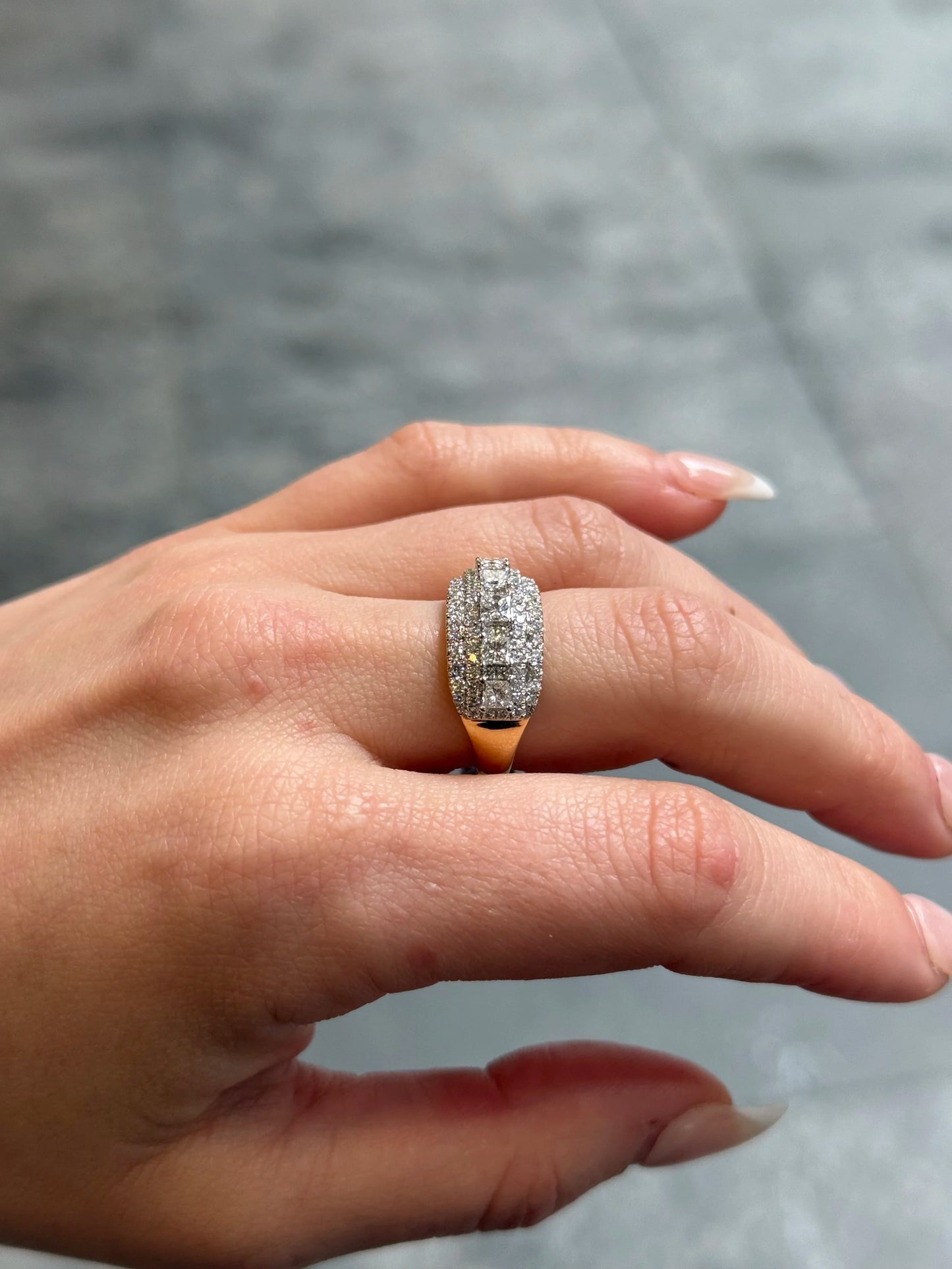 Ladies Round and Princess Cluster Diamond Ring