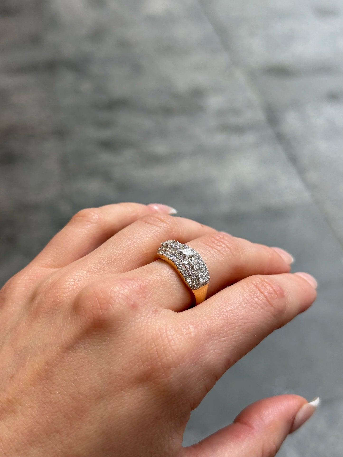 Ladies Round and Princess Cluster Diamond Ring