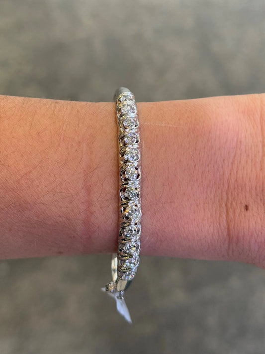 Ladies White Gold Twelve Stone Bangle