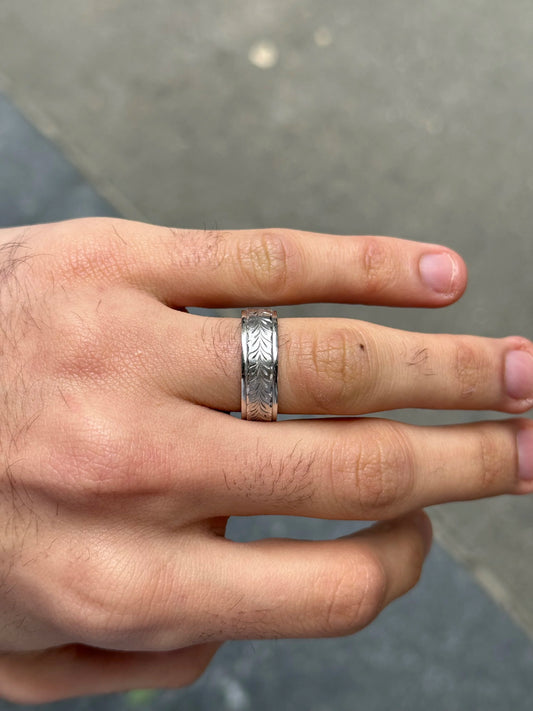 Men's Hand Engraved Center Wedding Band