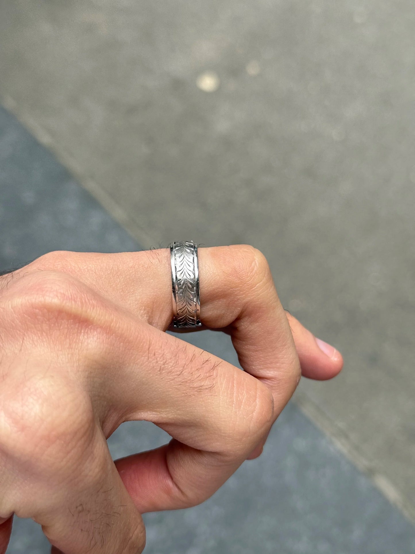 Men's Hand Engraved Center Wedding Band