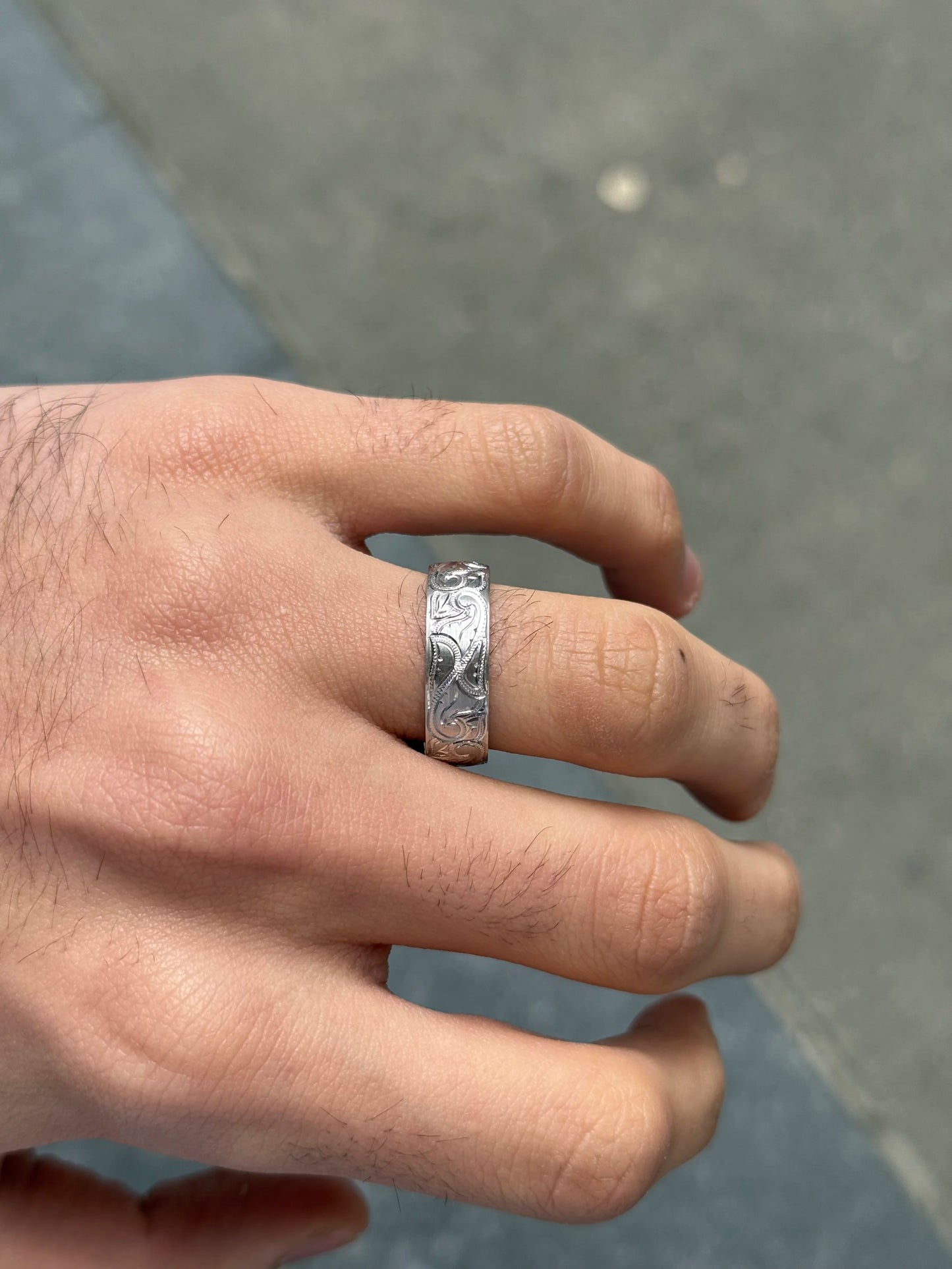 Men's Fancy Hand Engraved Wedding Band