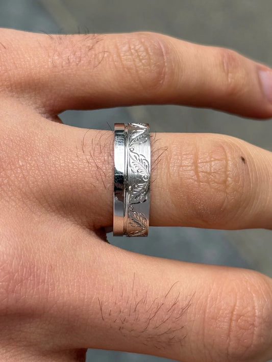 Men's Half Hand Engraved Half Polish Wedding Band