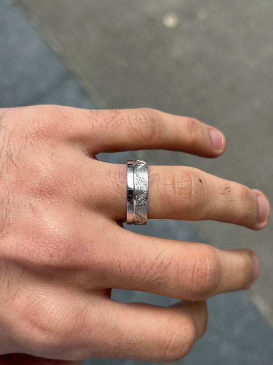 Men's Half Hand Engraved Half Polish Wedding Band