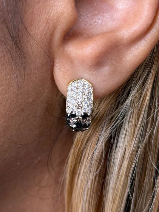 Ladies Wide Pave Set Multicolor Huggie Earring