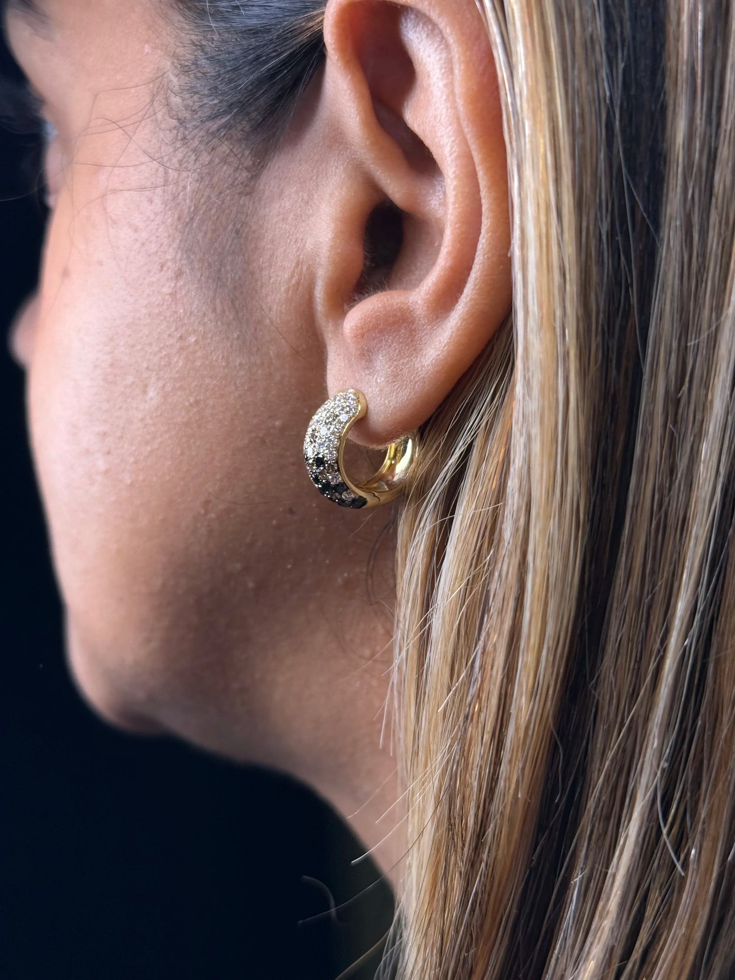 Ladies Wide Pave Set Multicolor Huggie Earring
