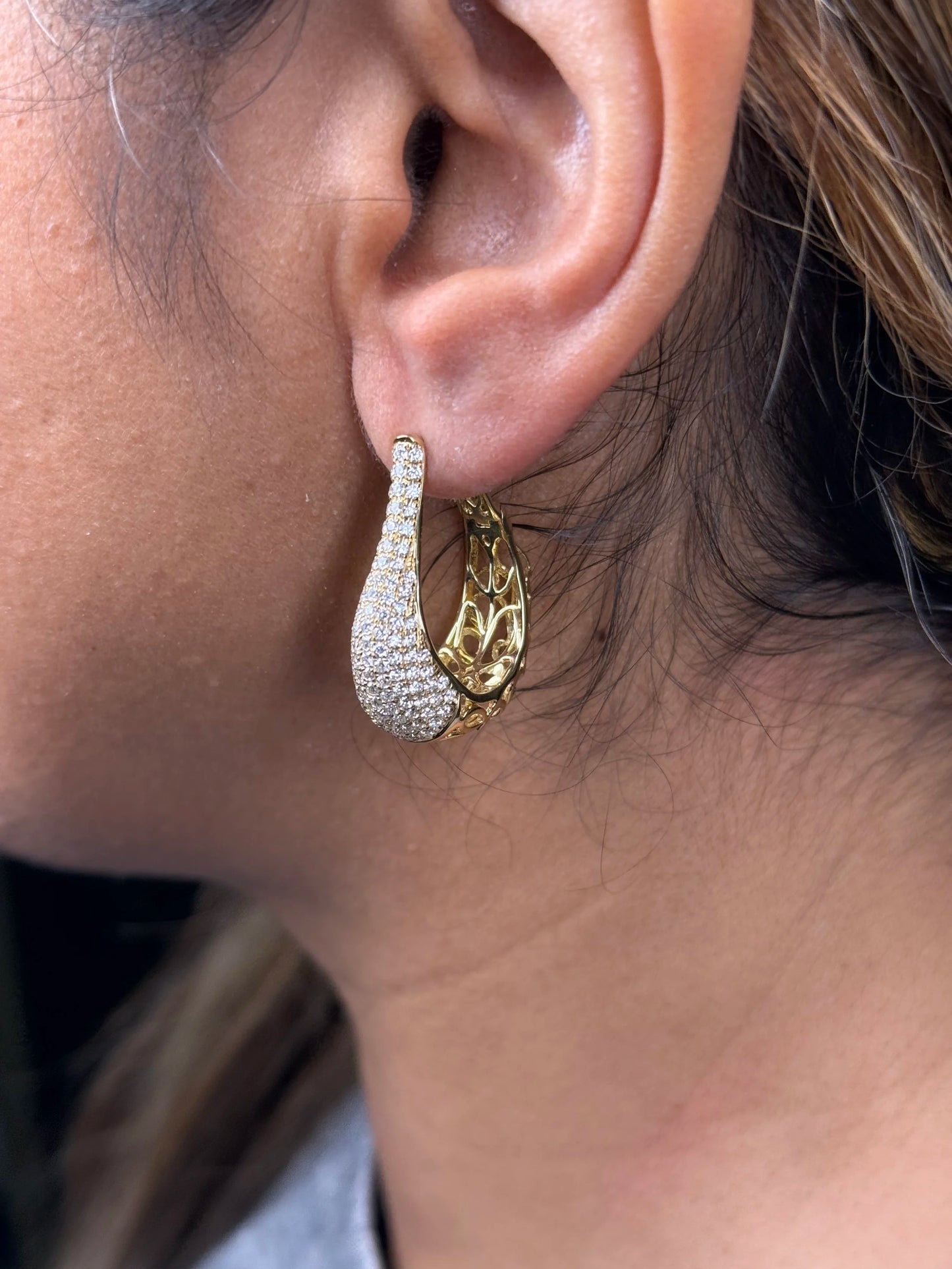 Ladies Large Pave Set Hallow Diamond Earring