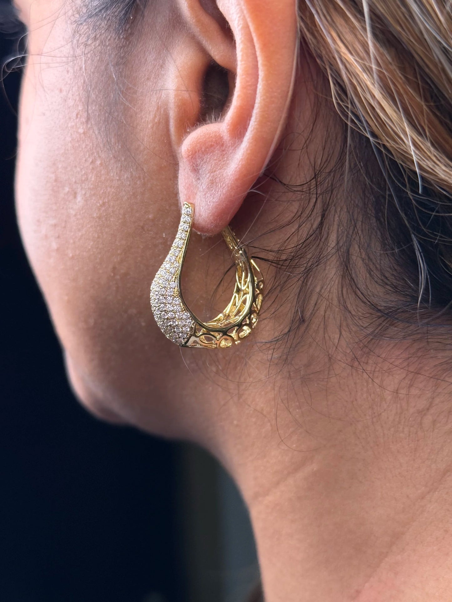 Ladies Large Pave Set Hallow Diamond Earring