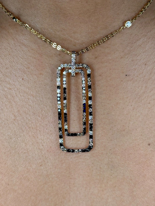 Ladies Two Layer Rectangular Shape Multicolor Diamond Pendant