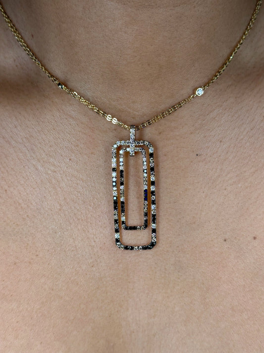 Ladies Two Layer Rectangular Shape Multicolor Diamond Pendant